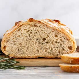 half loaf of rosemary garlic bread cross-section.