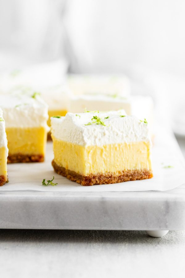 close-up of a Key Lime Pie Bar on a surface