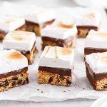 s'mores blondies on a surface.
