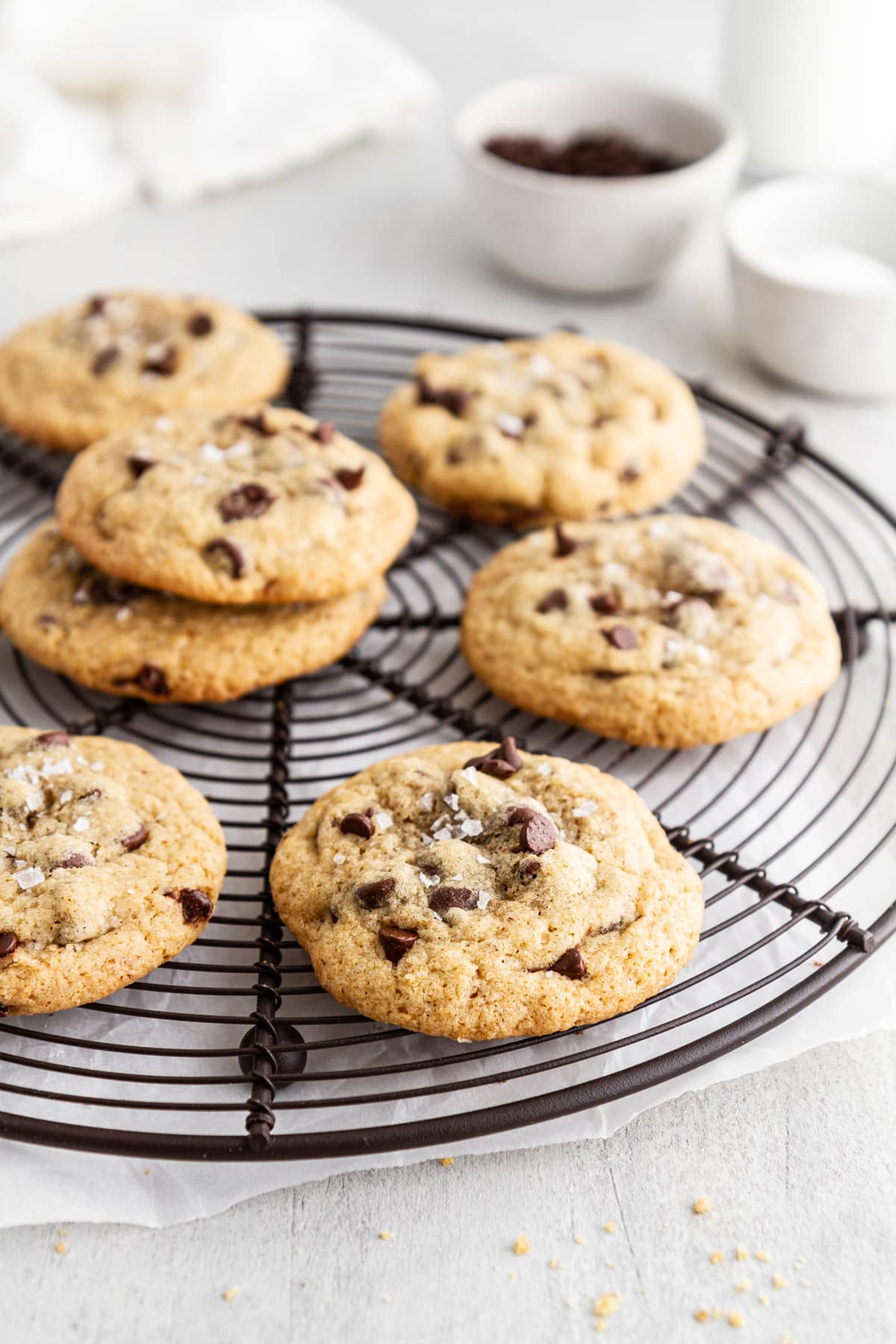 gluten free chocolate chip cookies on a cooling rack