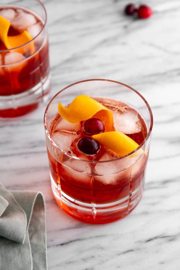 holiday negroni in a glass on a surface