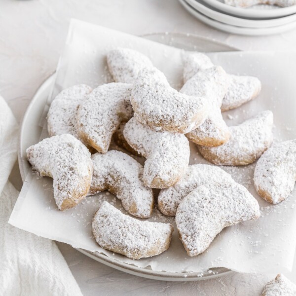 a plate of chai-spiced crescent cookies.