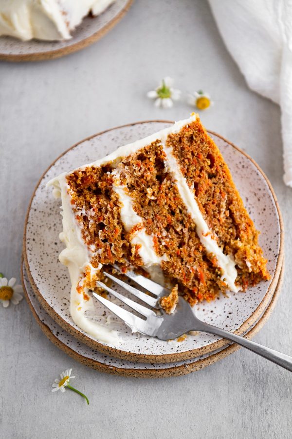 slice of carrot cake on a plate