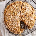 overhead shot of coconut peanut butter pie.