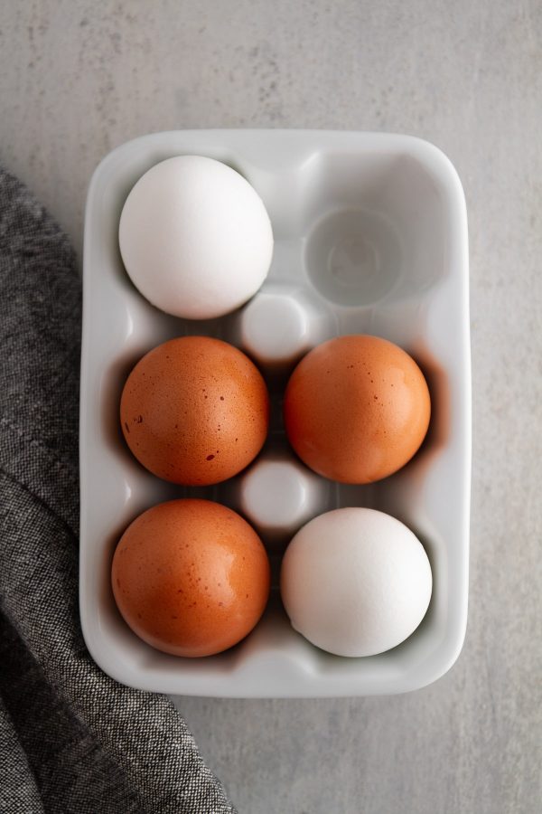 eggs in a ceramic egg crate