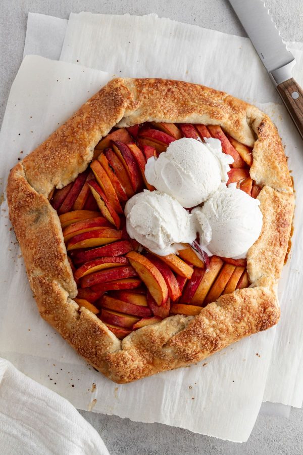 overhead shot of peach galette recipe