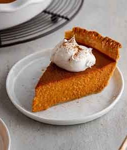 pumpkin pie slice on a plate