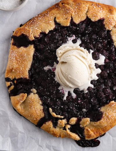 close-up of blueberry galette on a surface