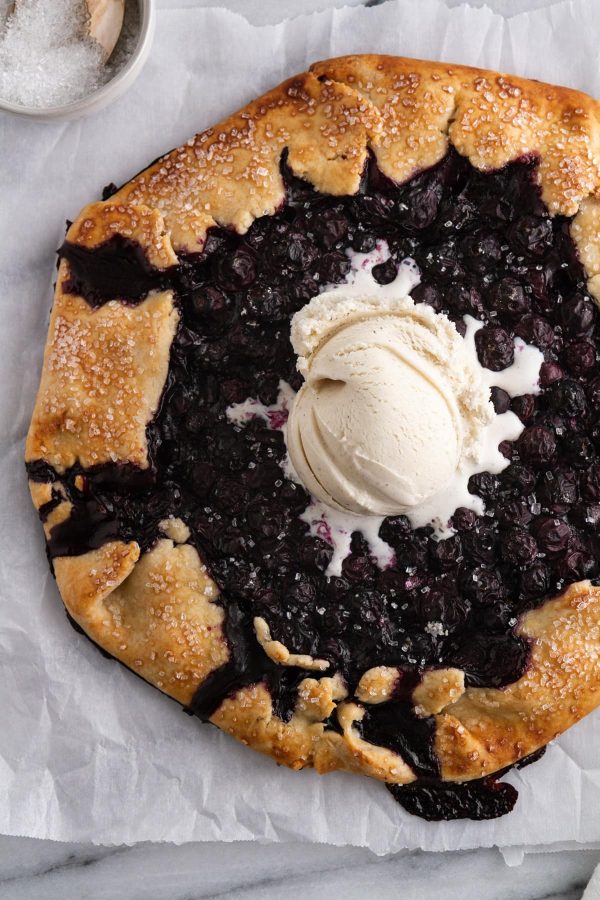 close-up of blueberry galette on a surface