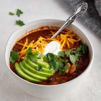 beef and red wine chili in a bowl