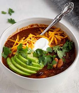 beef and red wine chili in a bowl