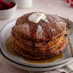 stack of pancakes on a plate.