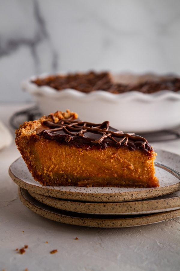 slice of pumpkin pie on a plate