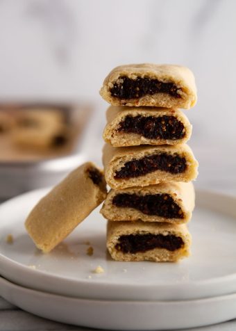 stacked homemade fig newtons on a plate
