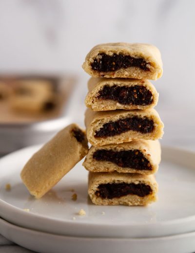 stacked homemade fig newtons on a plate