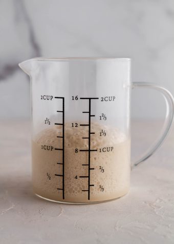 measuring cup with activated yeast