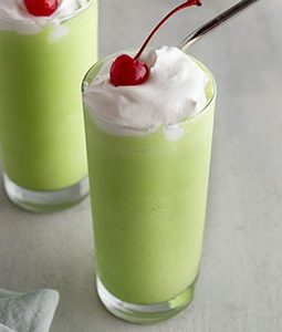 shamrock shakes in glasses on a surface