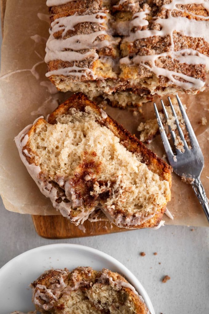 cinnamon scone bread with a fork on the side
