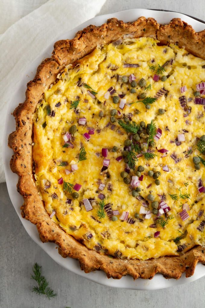 everything bagel quiche in a pie plate