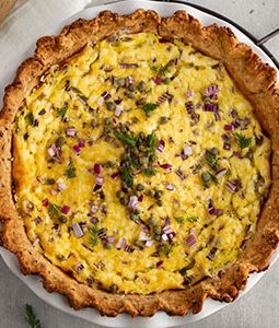 everything bagel quiche on a cooling rack