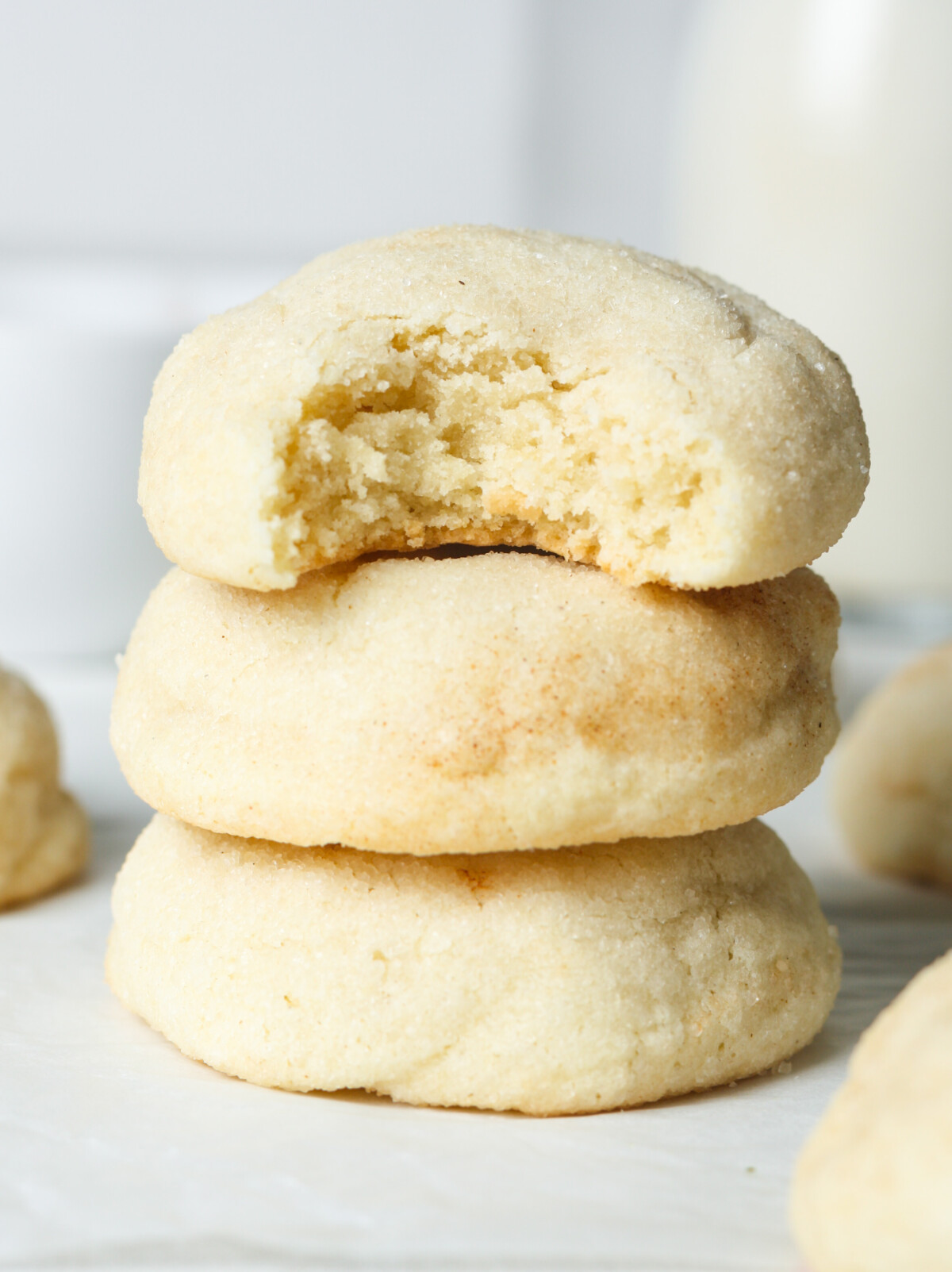 Bite of cinnamon sugar dessert.