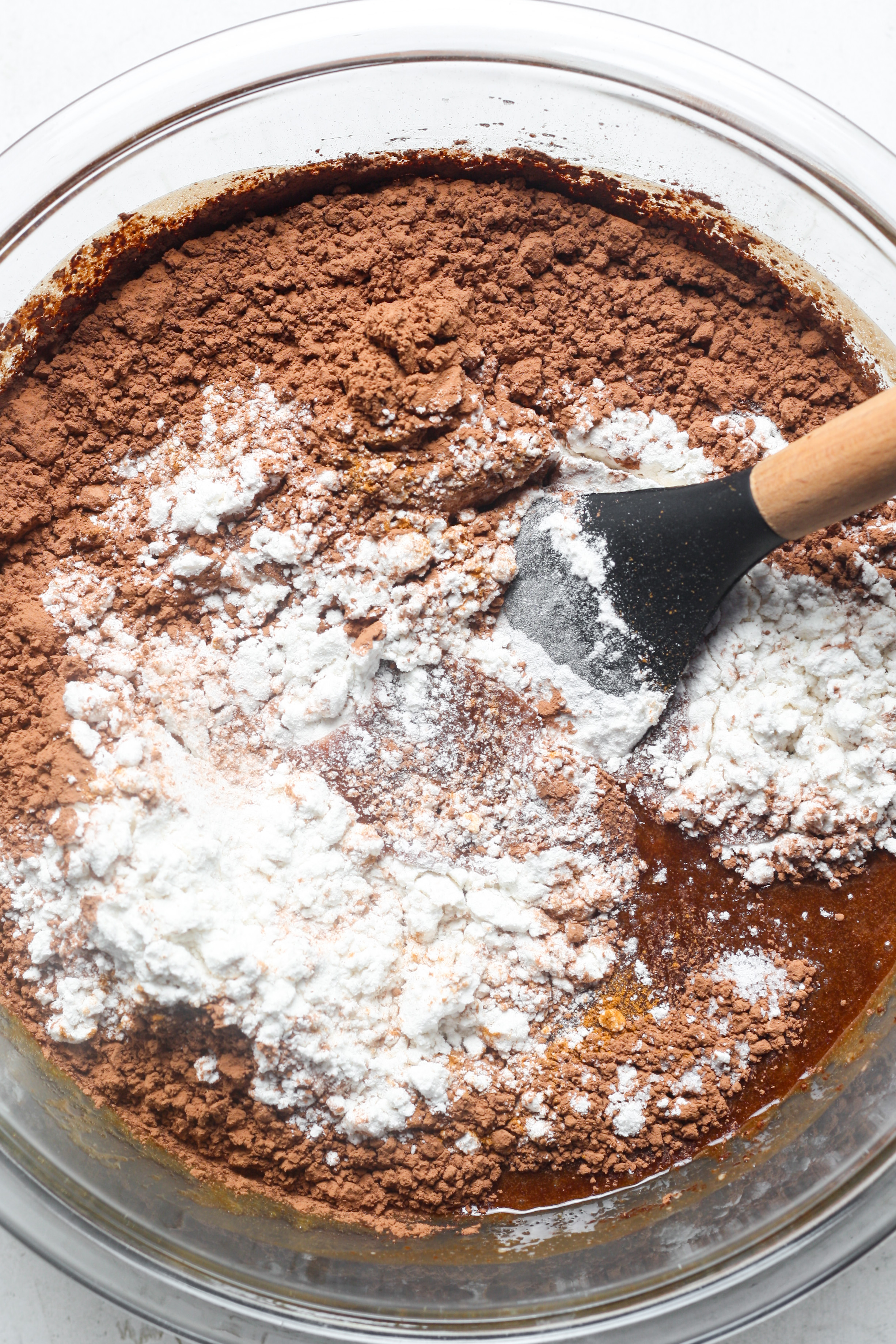 Cocoa powder and flour in bowl.