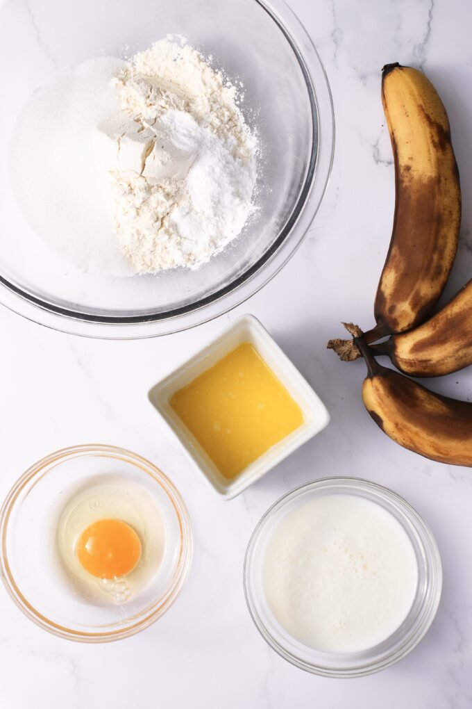 Ingredients for banana bread muffins.