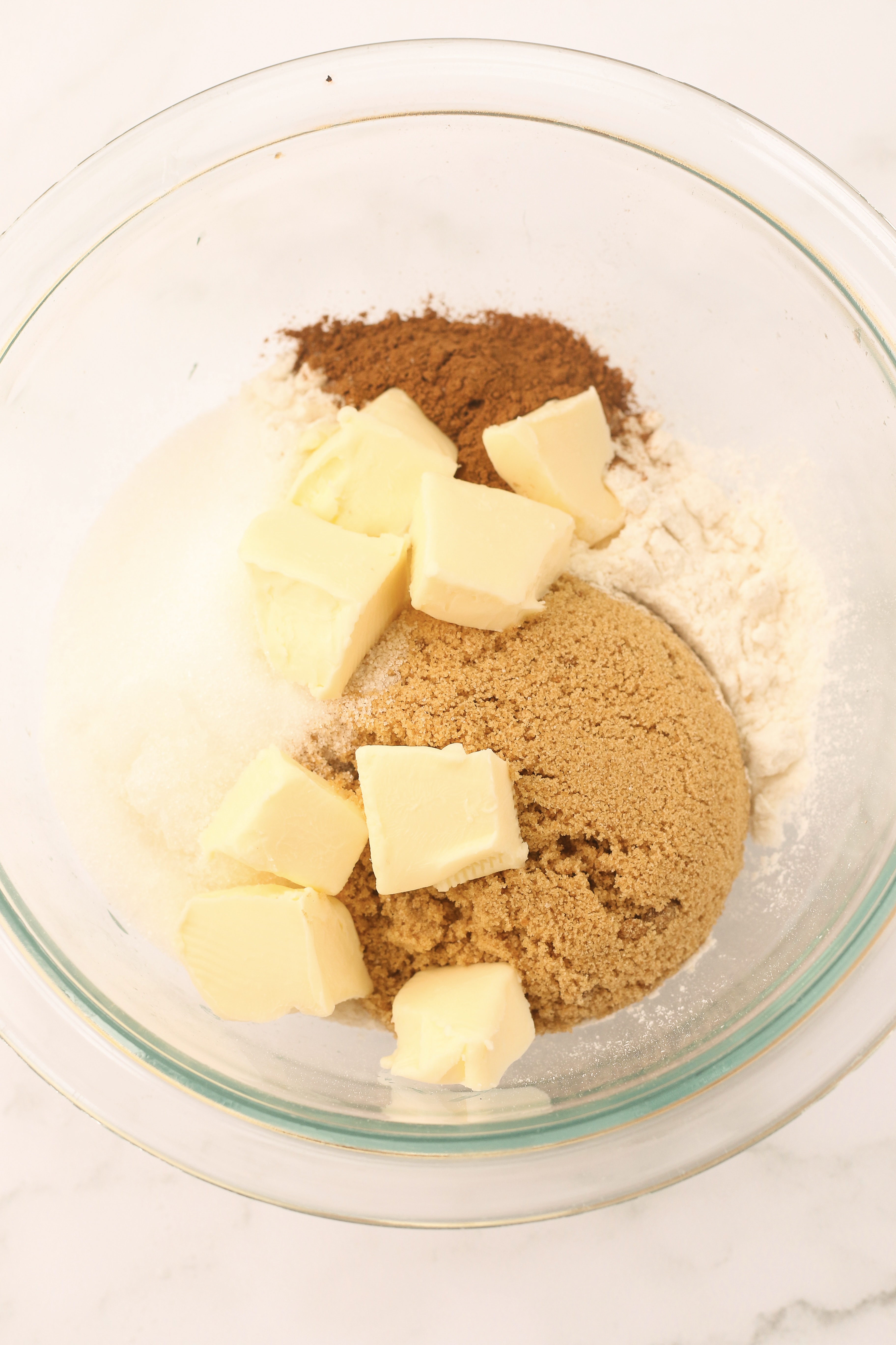 Cubes of butter and sugars.