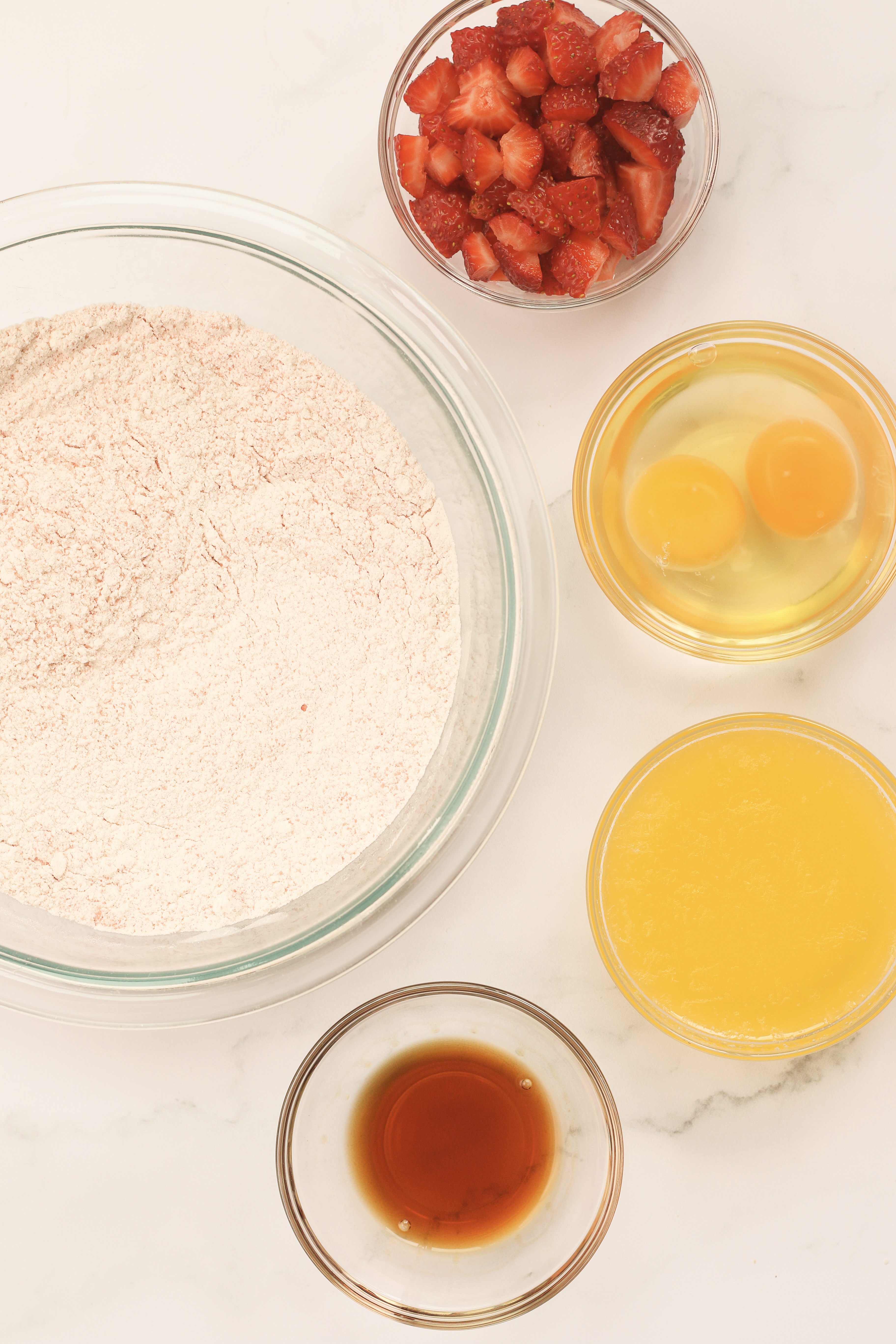 Ingredients for strawberry brownies.