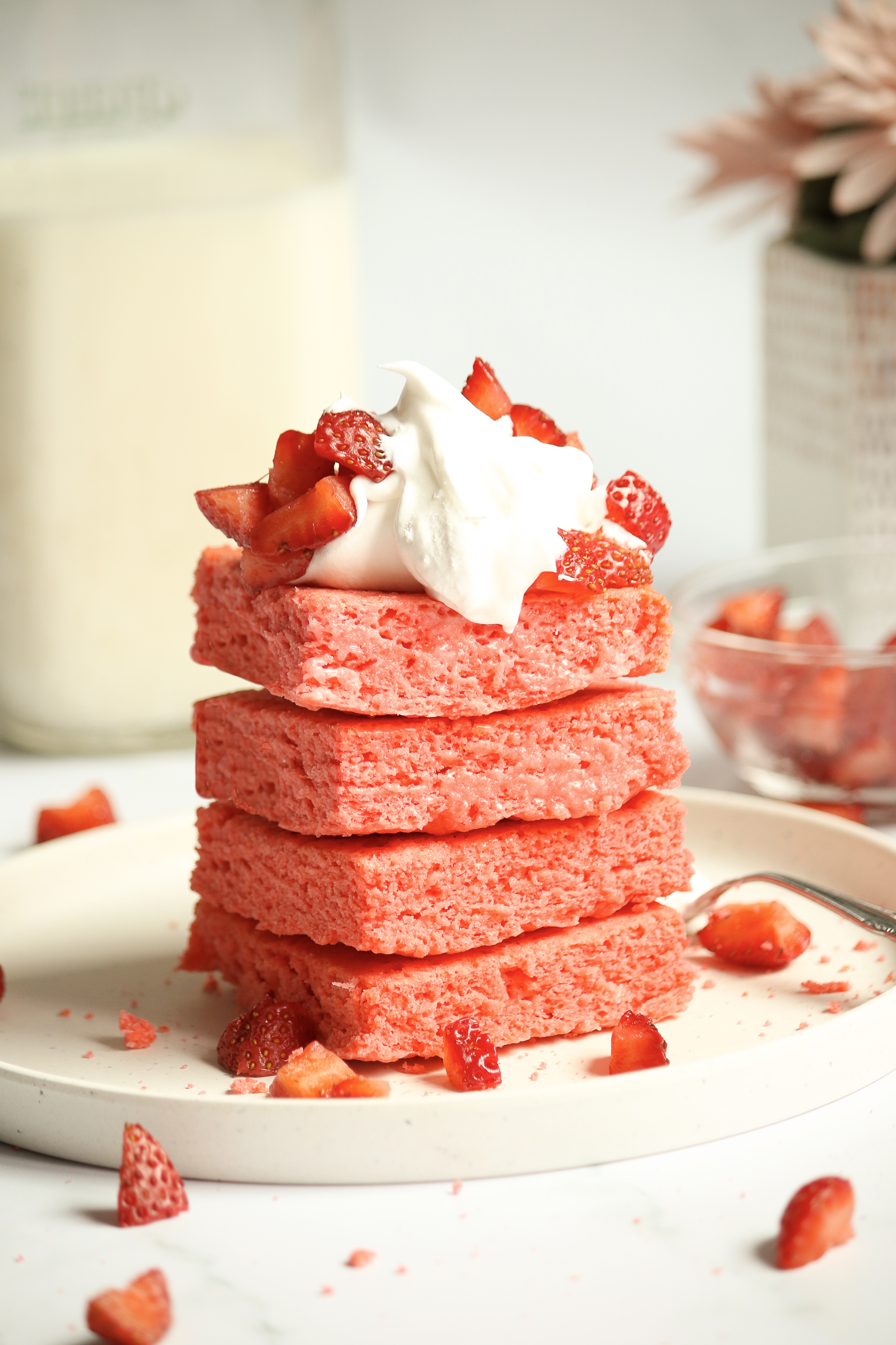 Pink bars on plate.