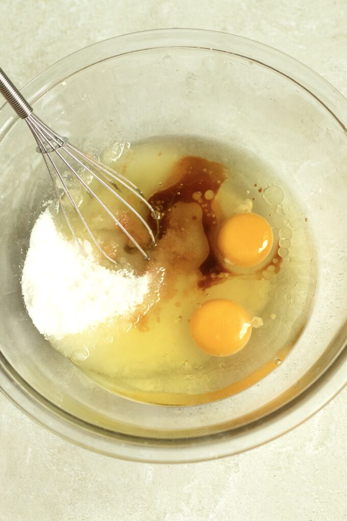 Eggs, vanilla extract and sugar.