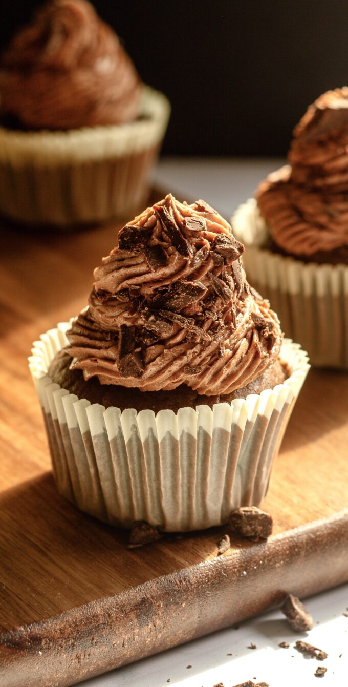 Close up of chocolate cupcake.