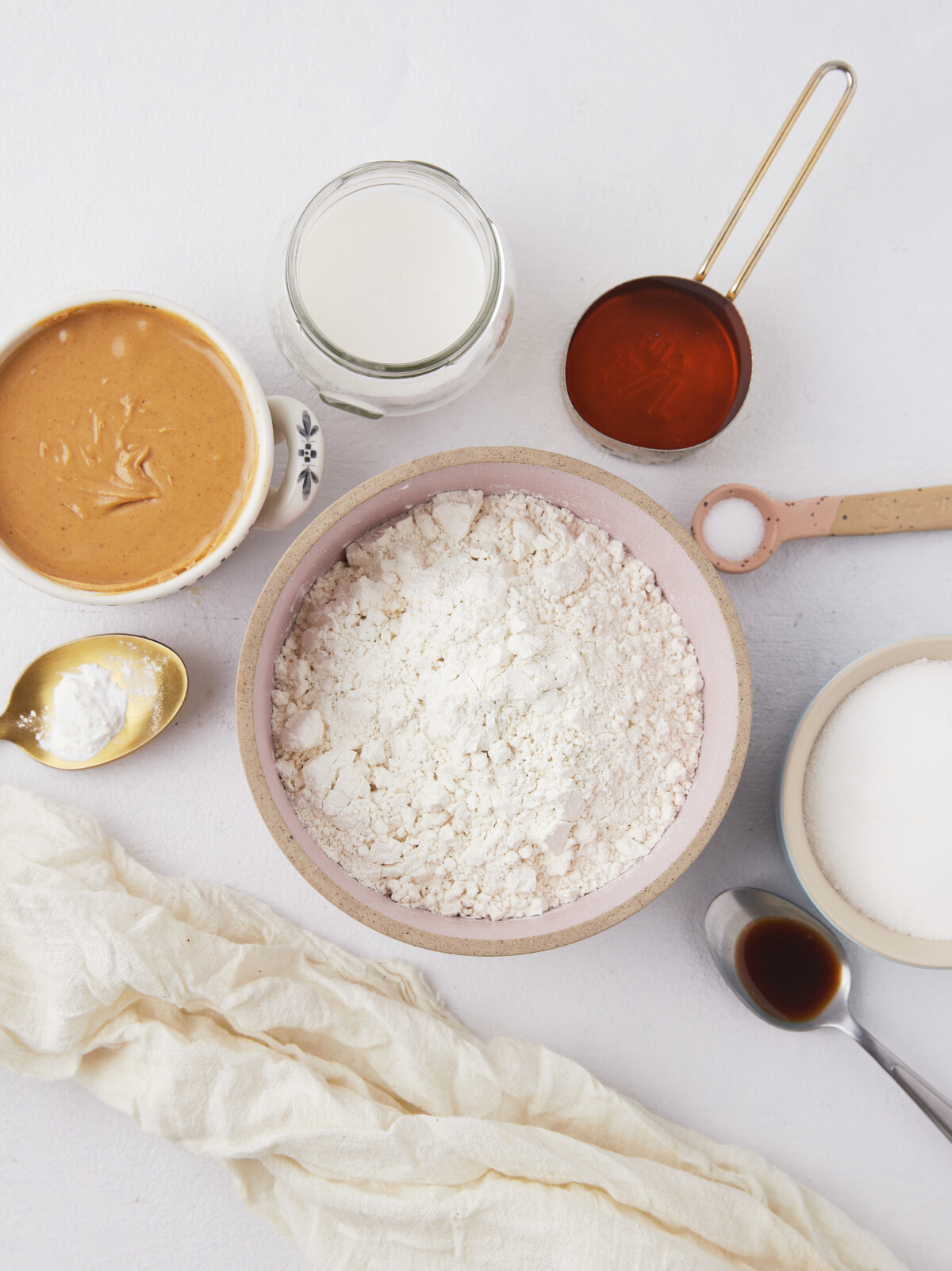 Ingredients for chewy peanut butter cookies.