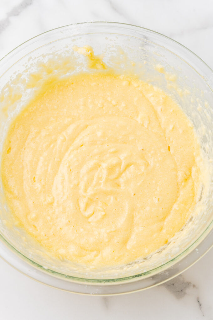 Yellow batter in bowl.