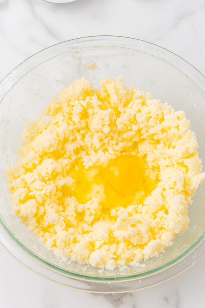 Butter and egg in bowl.