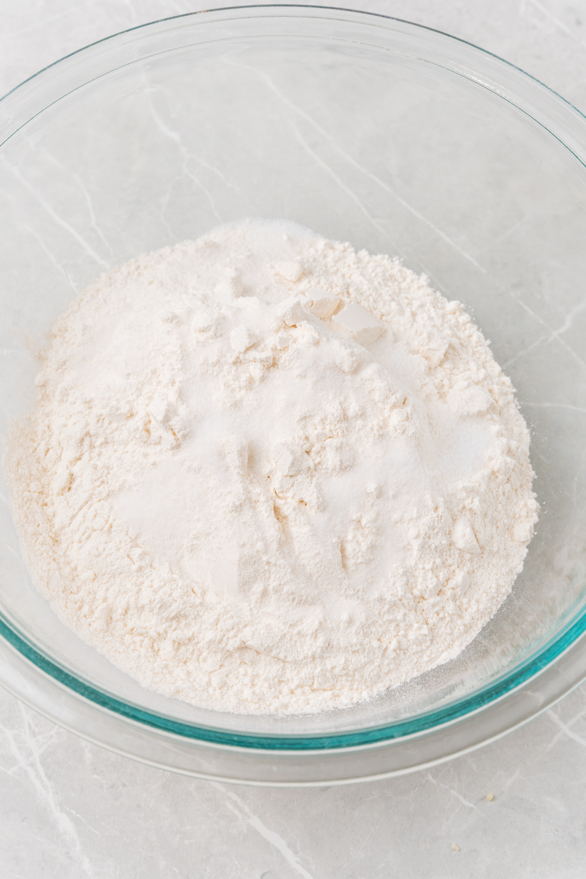 Flour and sugar in bowl.