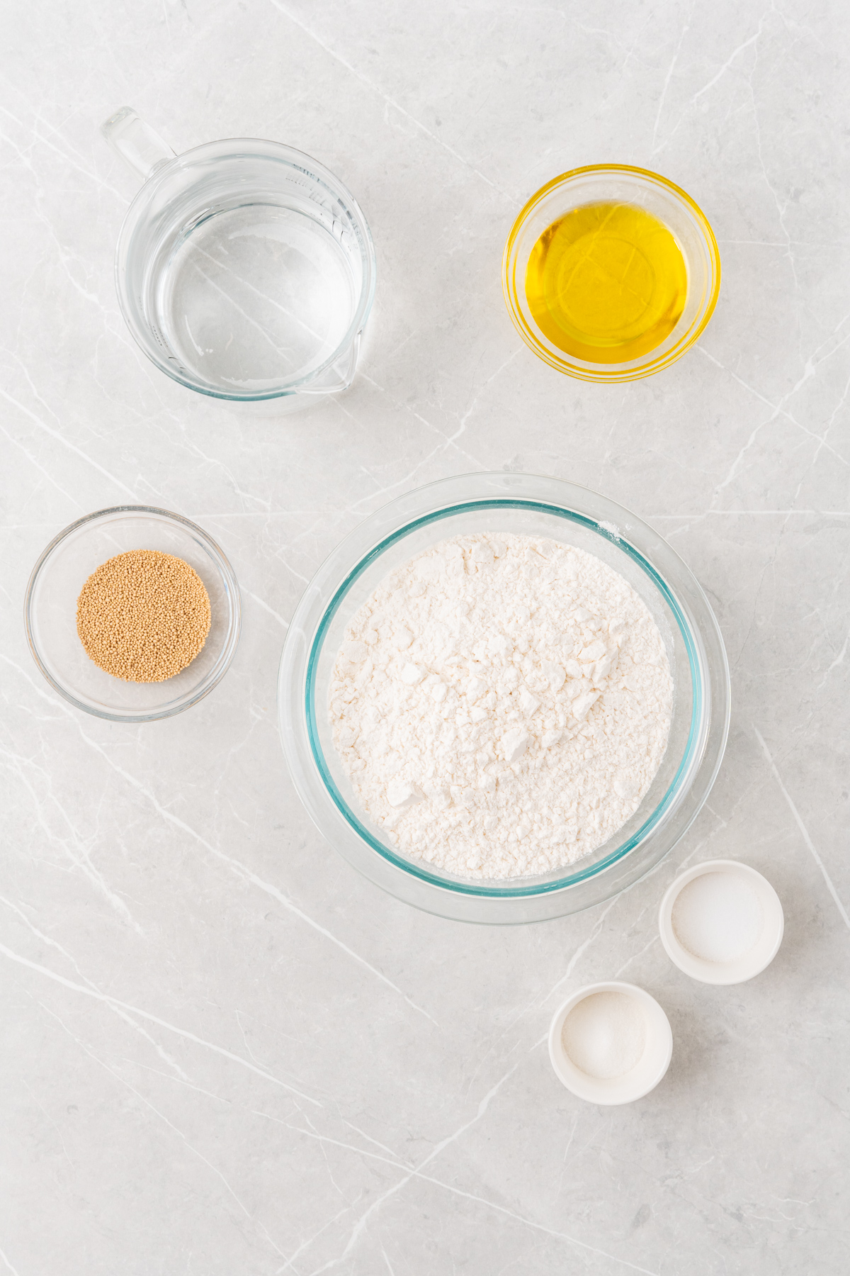 Ingredients for pizza dough recipe.