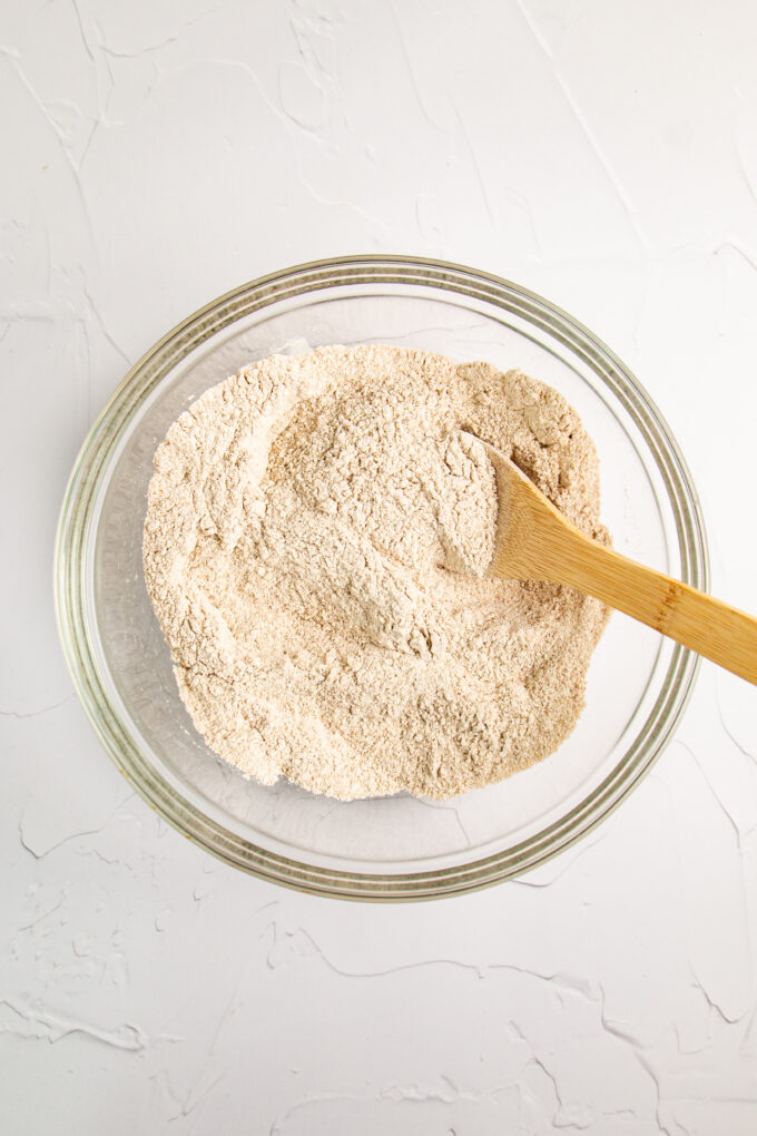 Whole wheat flour in bowl.
