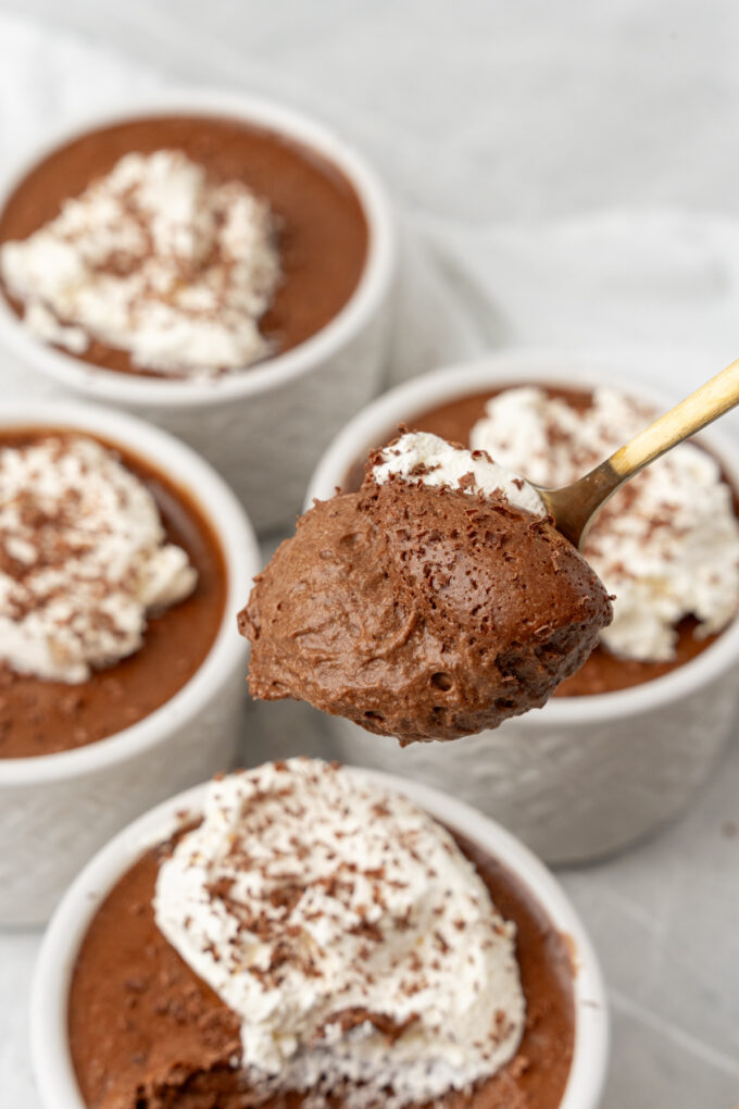 Spoon with creamy mousse.