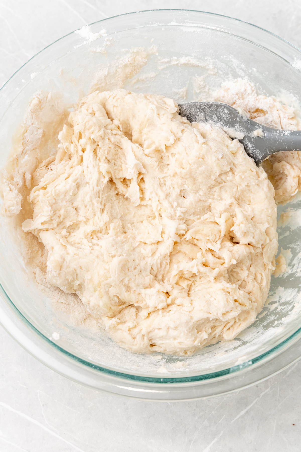 Sticky dough in bowl.