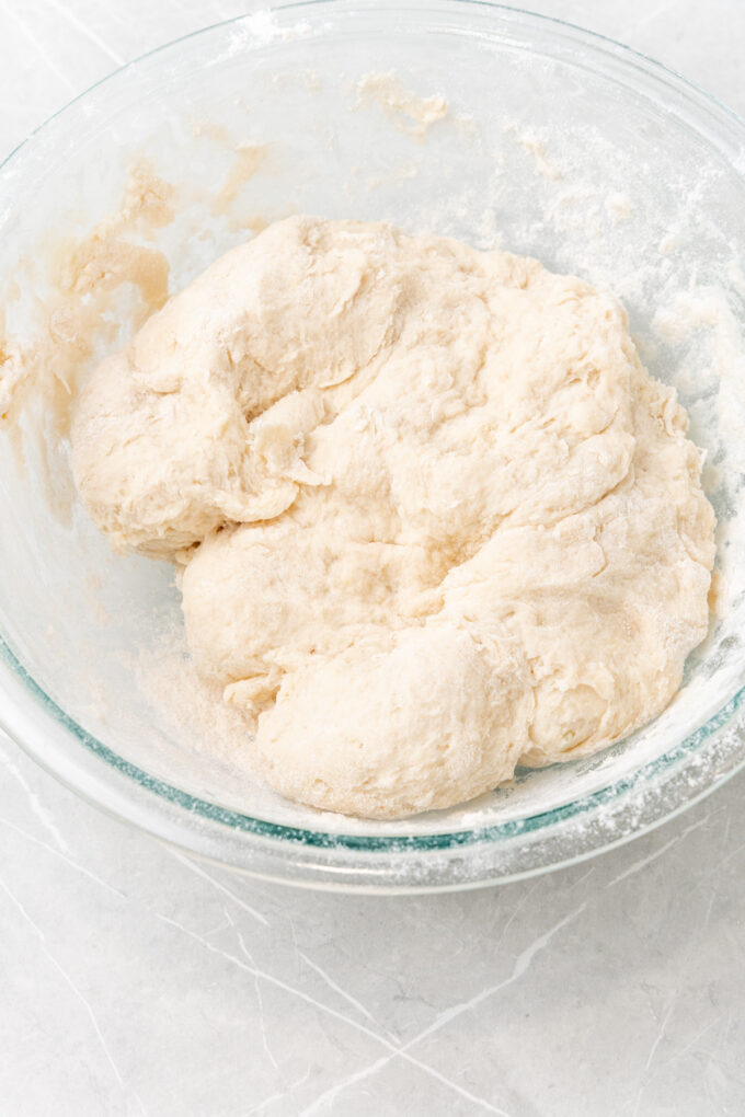 Bread dough in bowl.