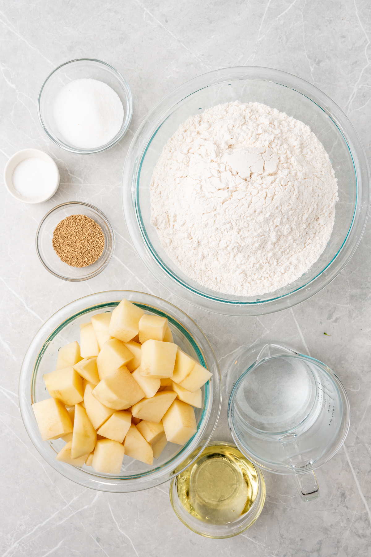 Ingredients for potato bread.