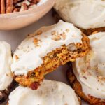 interior texture of frosted carrot cake cookie.