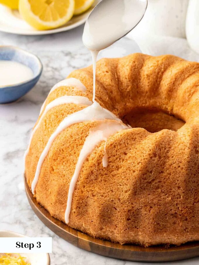 glazing lemon bundt cake.