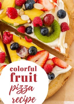 A slice of fruit pizza with kiwi, mango, and red grapes on a white plate.