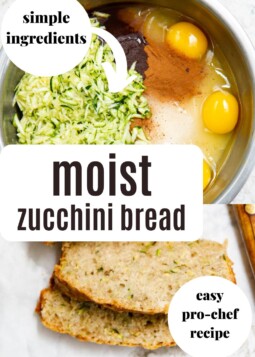 Close-up of grated zucchini and ingredients in bowl.