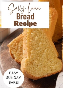 Sliced Sally Lunn bread showing its soft and fluffy texture.