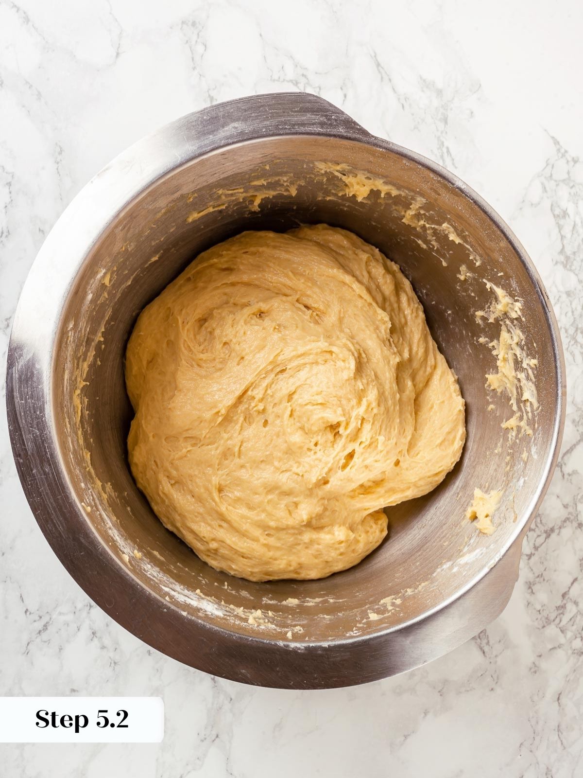 Glossy, well-beaten Sally Lunn dough before second rise.