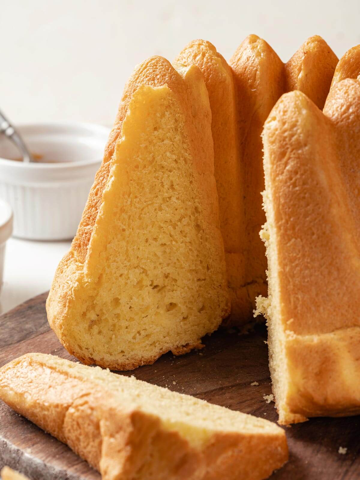 Close-up of Sally Lunn bread showing its tender, airy crumb.