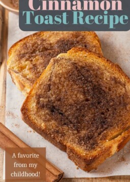 Cinnamon toast slices on a tray with caramelized tops and soft, buttery centers for breakfast.
